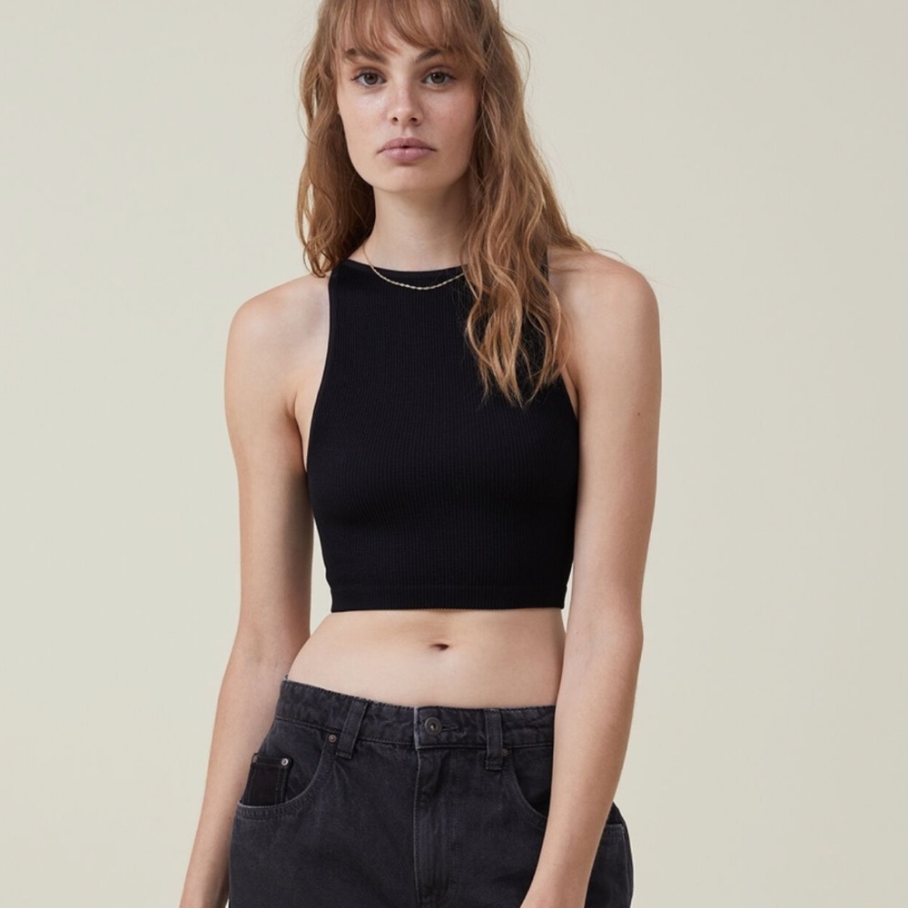 Cotton On Seamless Black Ribbed Tank with High Neck - Picture 2 of 5
